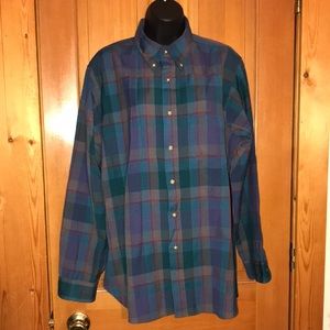 Vintage Pendleton Wool Button Up Shirt Blue Red Plaid Lightweight Amazing Colors